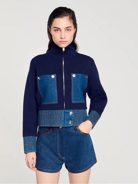 Sandro Jackets & Blazers - Sandro Paris Denim Pocket Bomber Jacket | Navy | S